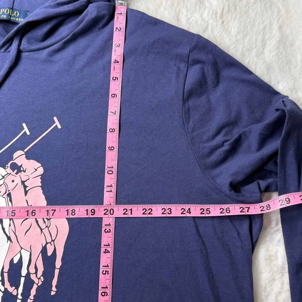 Polo Ralph Lauren 3 Big Pony Jersey Hooded T Shirt‎ Hoodie XXL Navy Long Sleeve